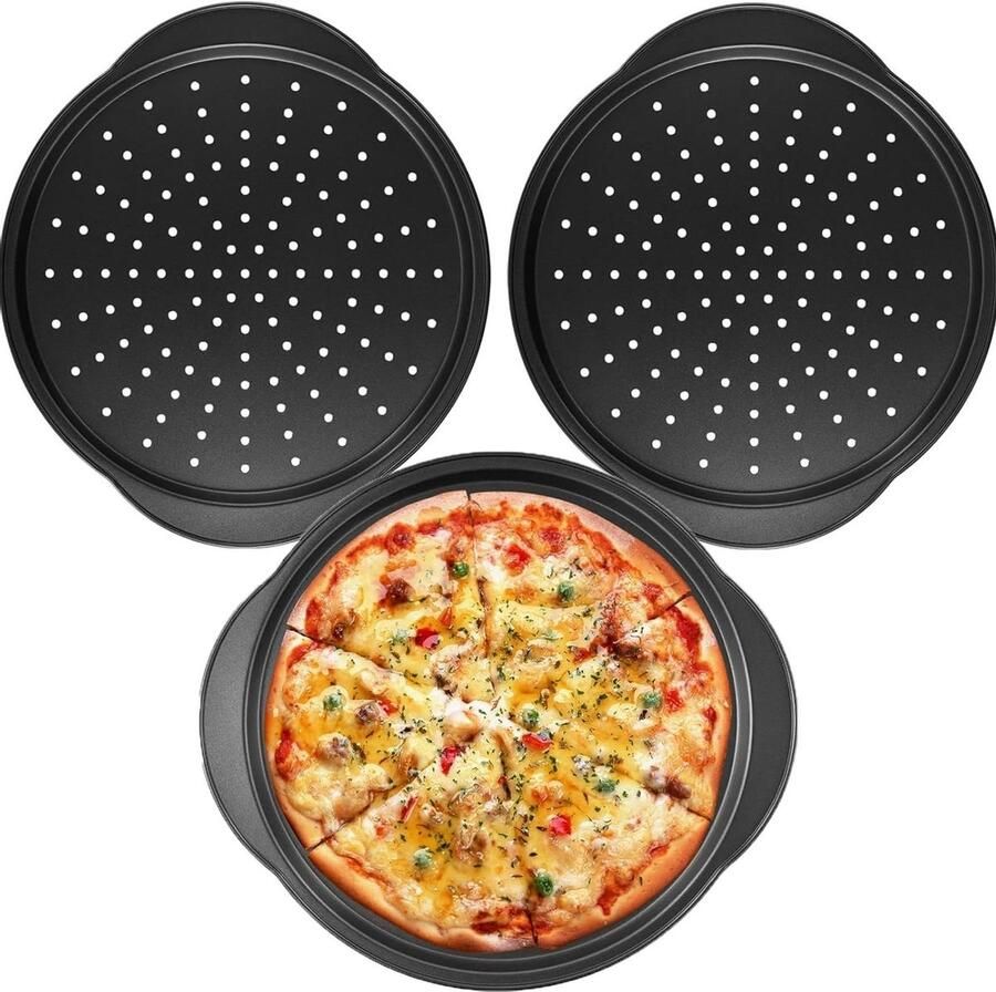 Pizzablik Set Pizza Bakplaat Pizza Bakken Geperforeerd Ontwerp 30 cm Zwart