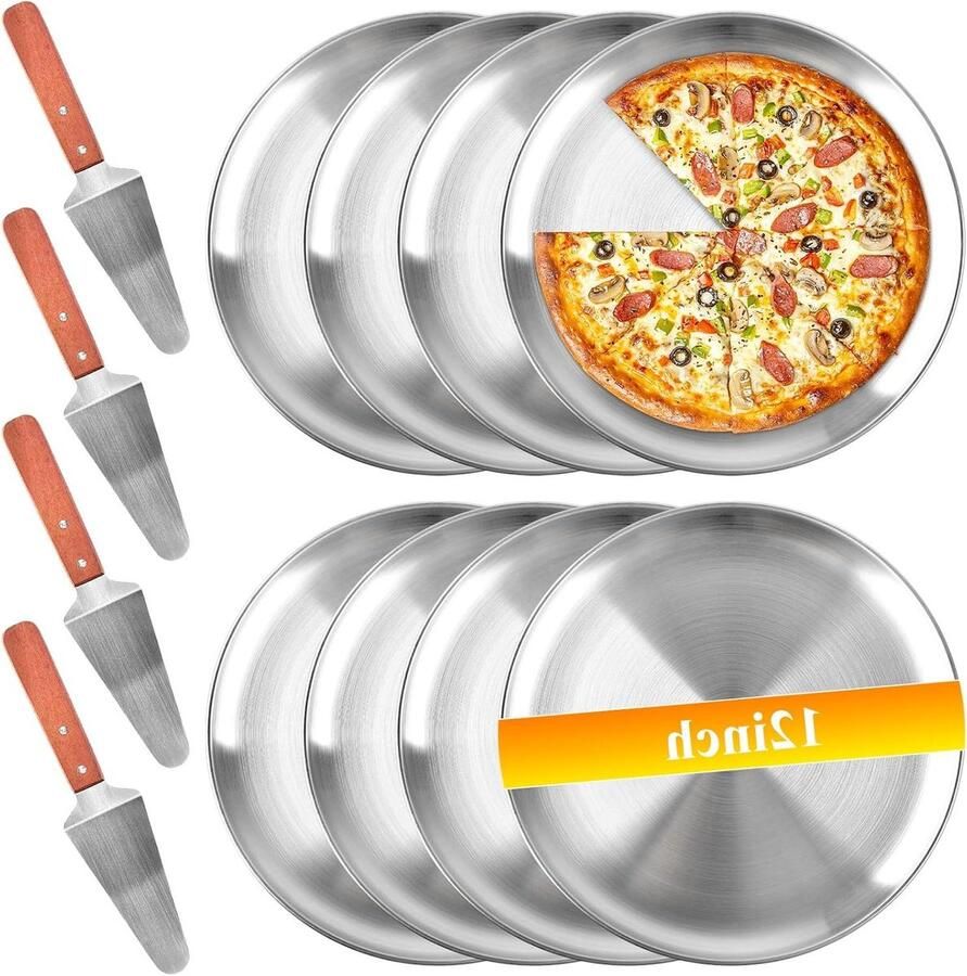 Pizzablikken Set Bakplaten Bakken Thuis Restaurant Antiaanbaklaag Hittebestendig 30cm Rond Zilver