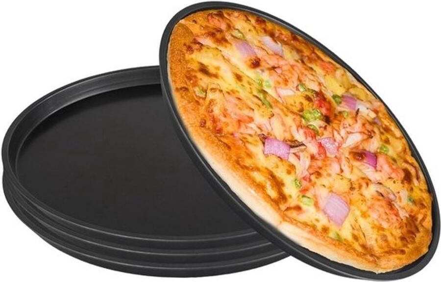 Pizzablikken set Bakplaten Voor gebruik in de oven Antiaanbaklaag Rond 29 cm Zwart