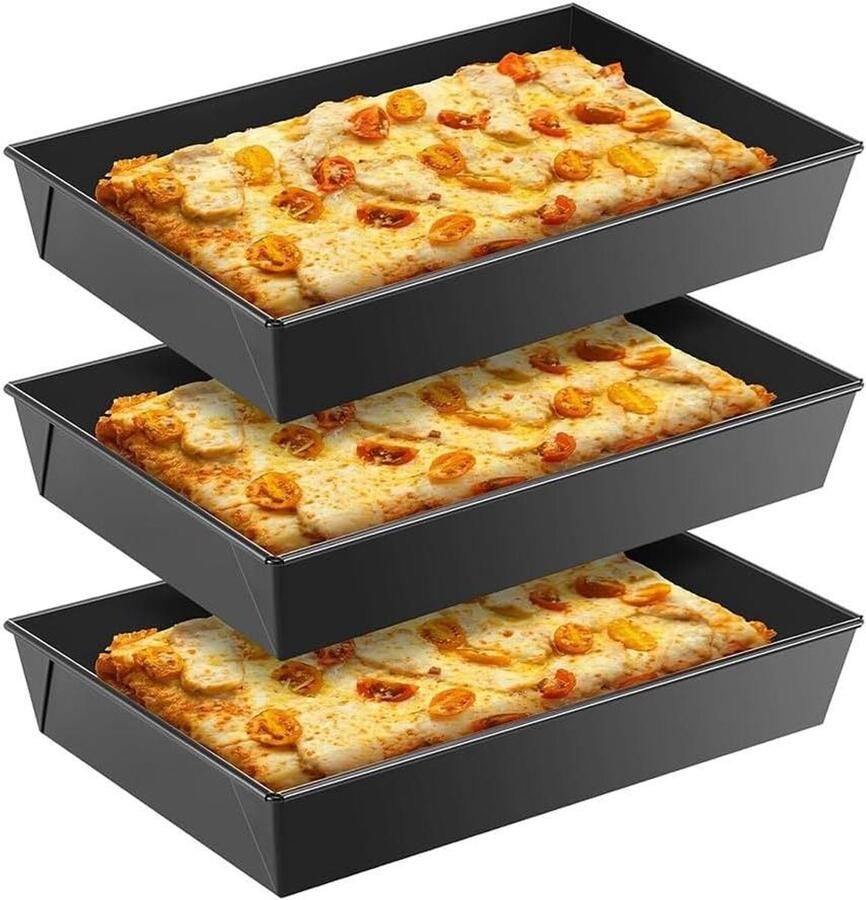 Pizzablikken Set Bakvormen Pizza Bakken Antiaanbaklaag 3 stuks Zwartgrijs - Foto 2