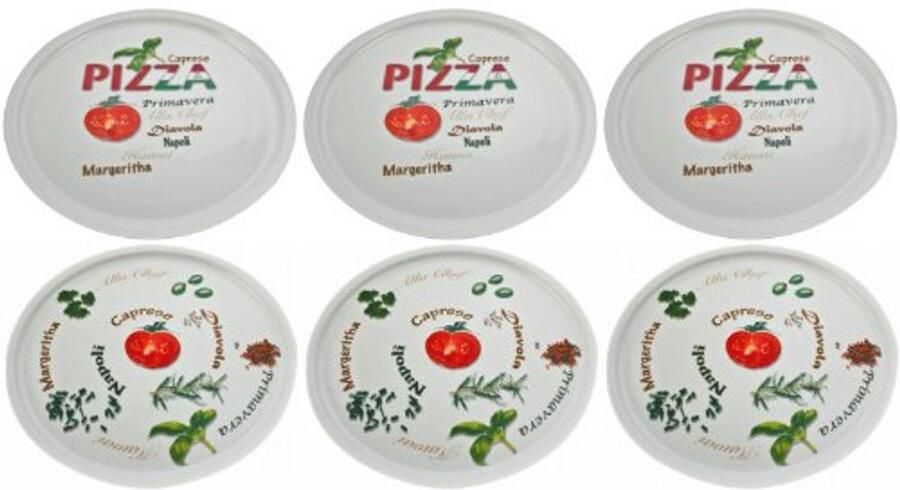 Pizzabord Ø 30 cm Porselein Set van 6 Mediterrane Motieven