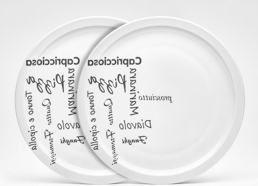 Pizzabord Italia Bord voor Pizza Italiaans Eten Serveren Typografie Design 30 cm Wit