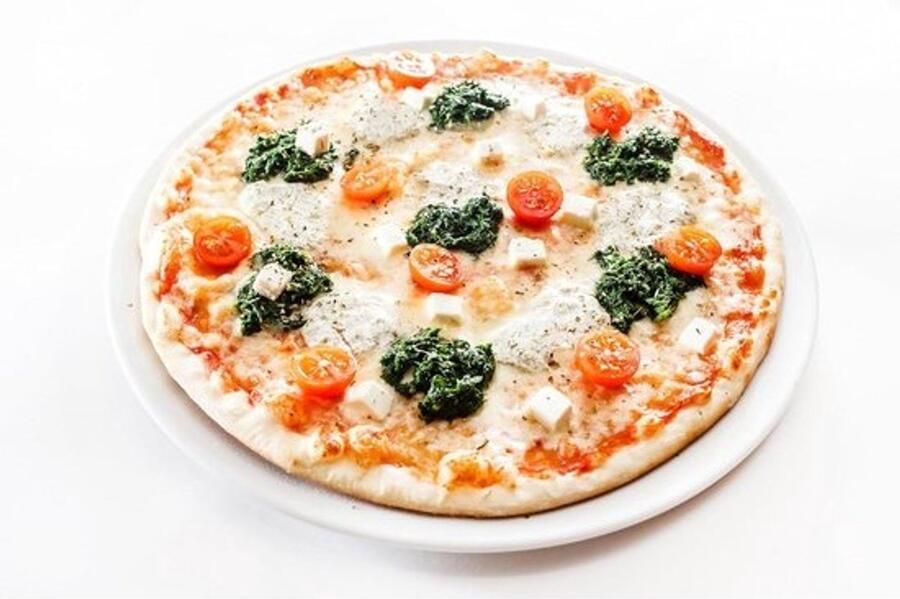 Pizzaborden Platte serveerschalen Voor pizza serveren Keramische uitstraling Ø 33 cm Wit-zanderig