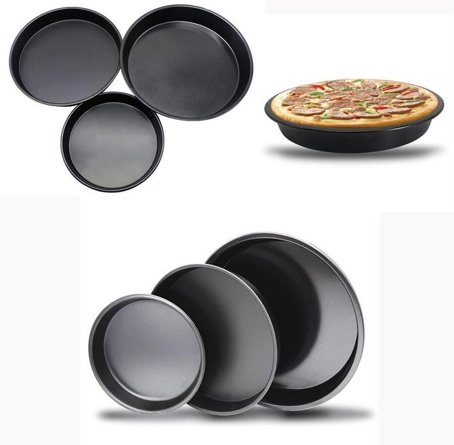 Pizzaborden Rond Bakplaat Keuken Pizza Bakken Anti-aanbaklaag Metaal 20 cm Diameter Zwart