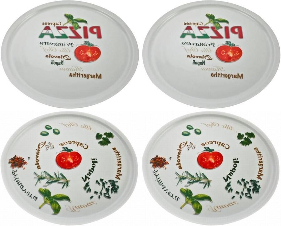 Pizzaborden Rond Platte Borden Italiaans Eten Vaatwasmachinebestendig 30cm Diameter Wit Mediterraan Motief
