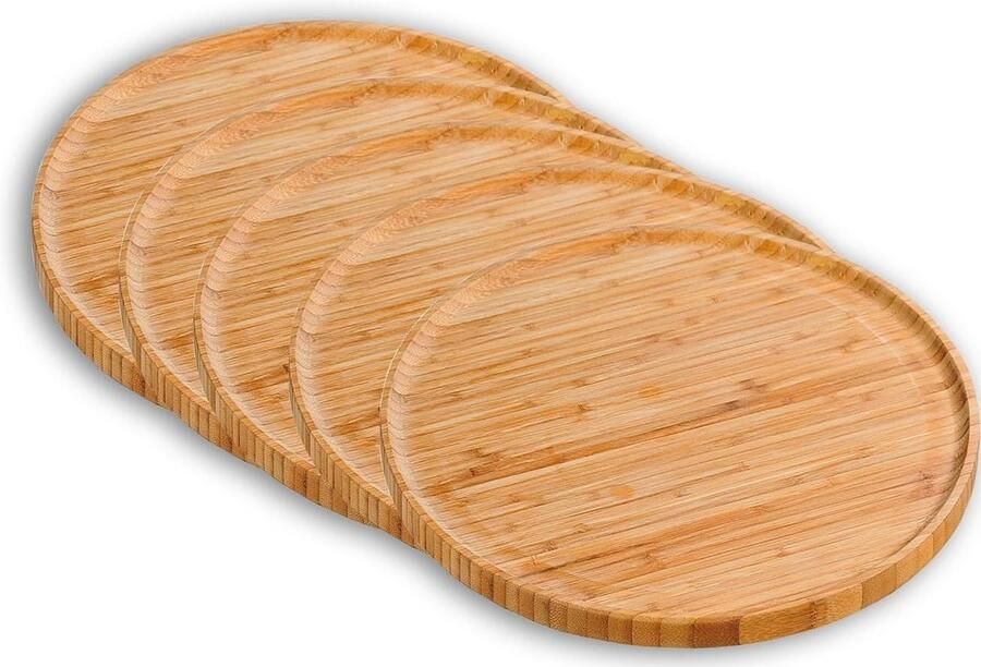 Pizzaborden Serveerset Bamboe Borden Pizza Serveren 5 Delige Set Ø 32 cm Natuurlijk