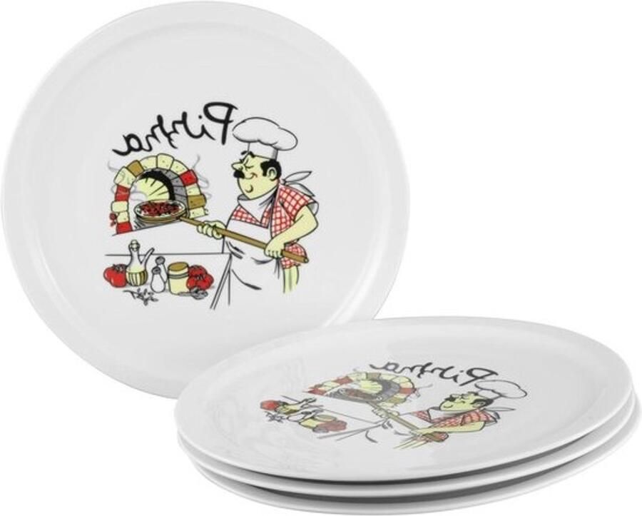 Pizzaborden serviesset Set borden Voor Italiaanse avonden Premium porselein 4-delig 30 cm Wit