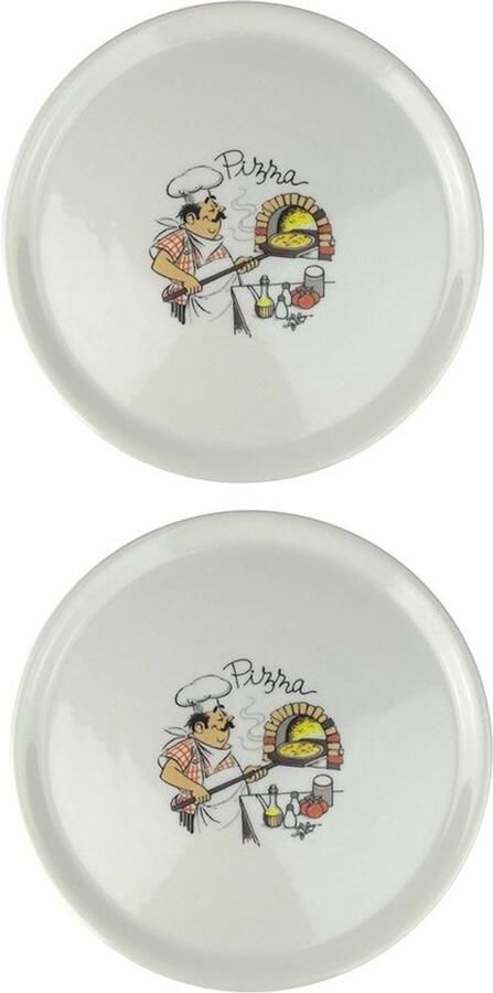 Pizzaborden Set Borden Decoratie Pizza Serveren Gastronomiekwaliteit Porselein 2 stuks Ø 31 cm Wit met decoratie