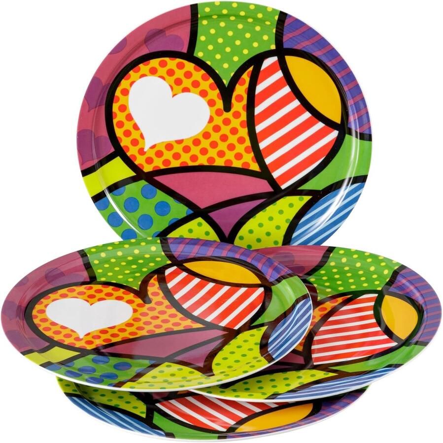 Pizzaborden Set Dinerservies Gezellig Tafelen Robuust Porselein 4 Stuks Ø 31 cm Gekleurd Patroon