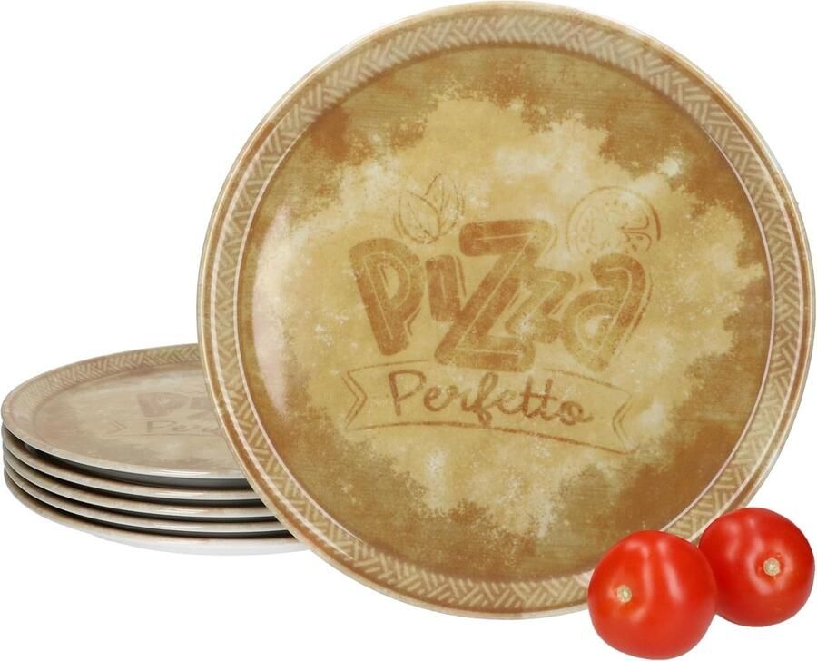 Pizzaborden Set Grote Platte Borden Italiaanse Avonden Rustieke Porseleinen Look Ø 315 cm Geel