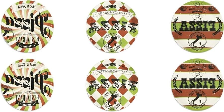 Pizzaborden Set Italiaanse Stijl Gezellig Eten Vaatwasserbestendig 6 stuks 31 cm Meerkleurig