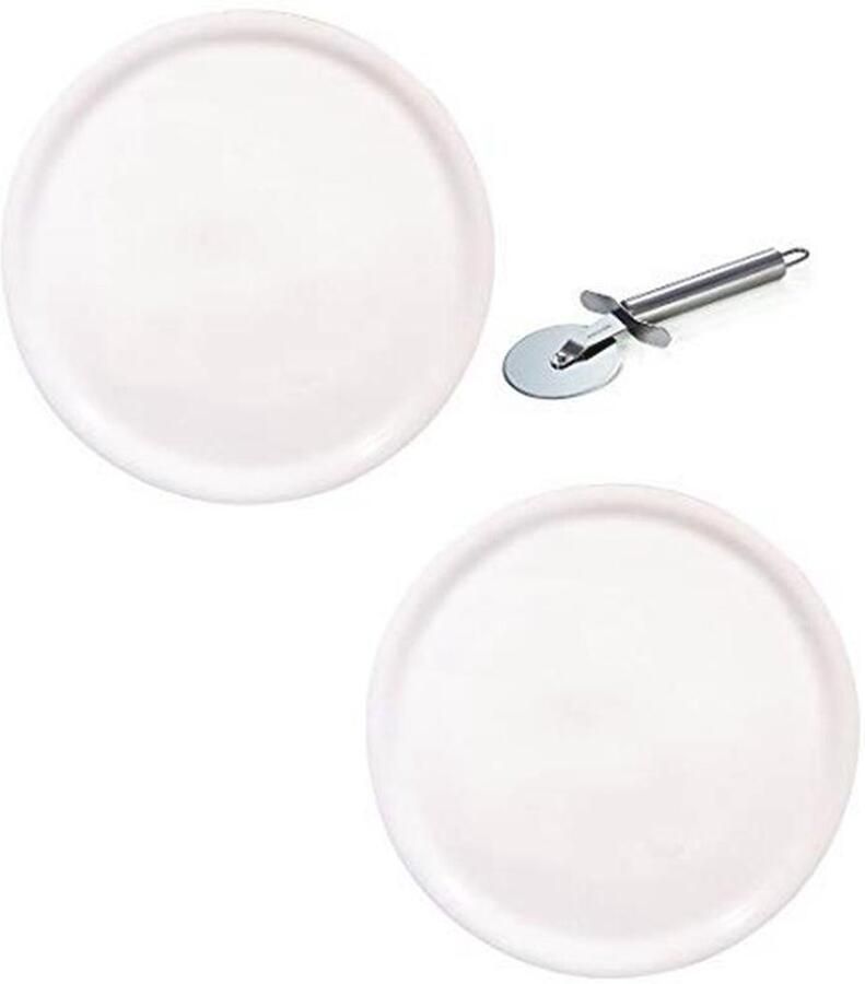 Pizzaborden Set van 2 Ø33cm met Pizzasnijder Tijdloos Wit Porselein