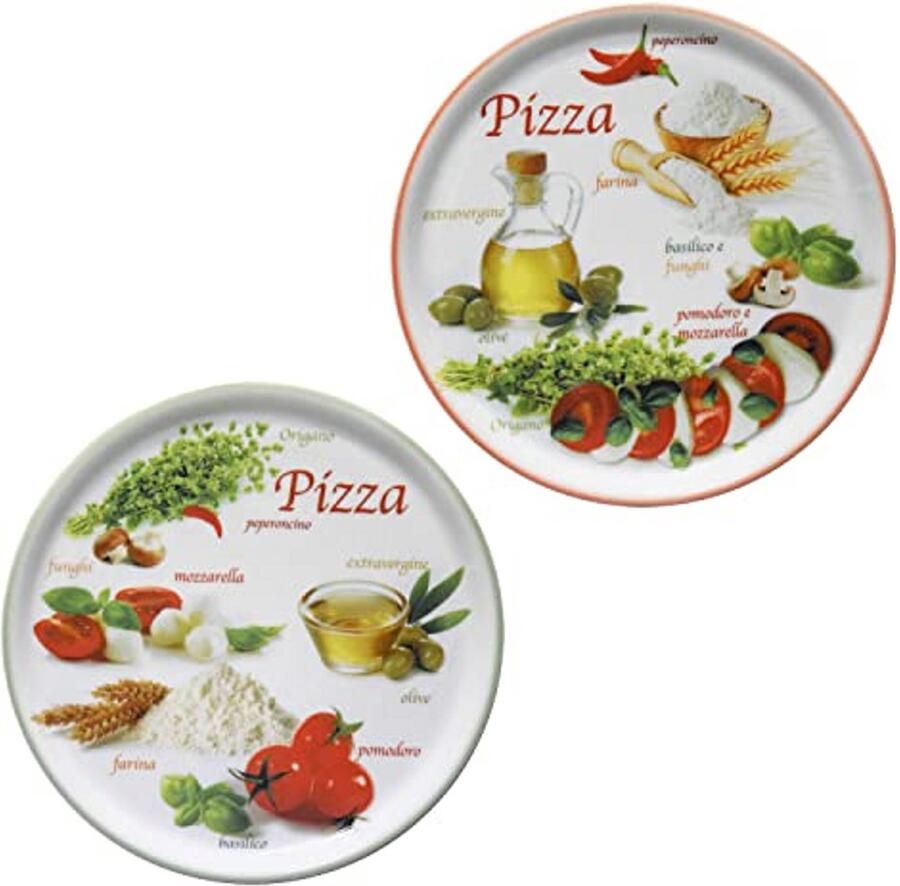 Pizzaborden Set Napoli borden Grote maaltijden serveren Twee unieke decoraties Ø 32 cm Groen en Rood