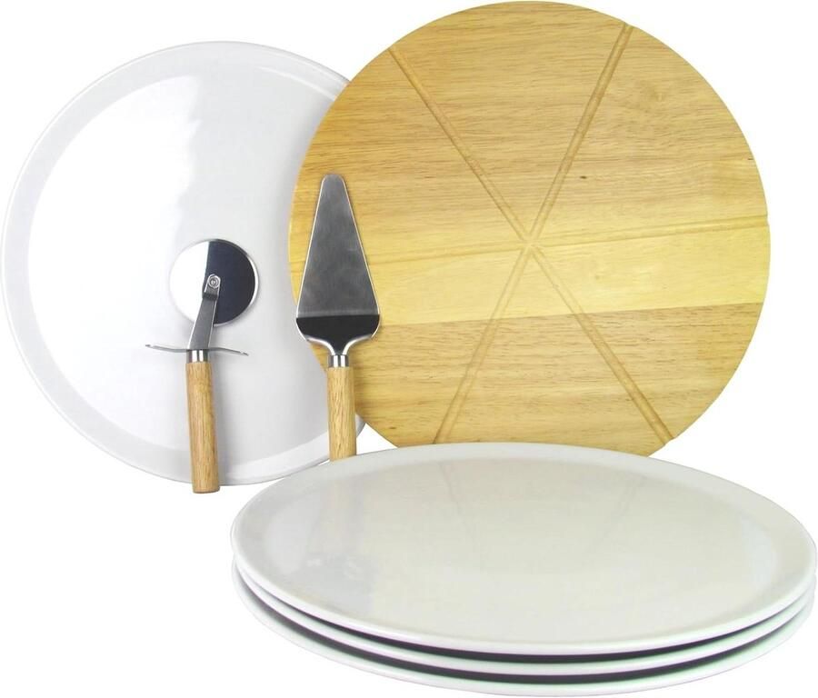 Pizzaborden set Pizza servies Pizza avonden Met snijset 4 stuks Ø 33 cm Wit