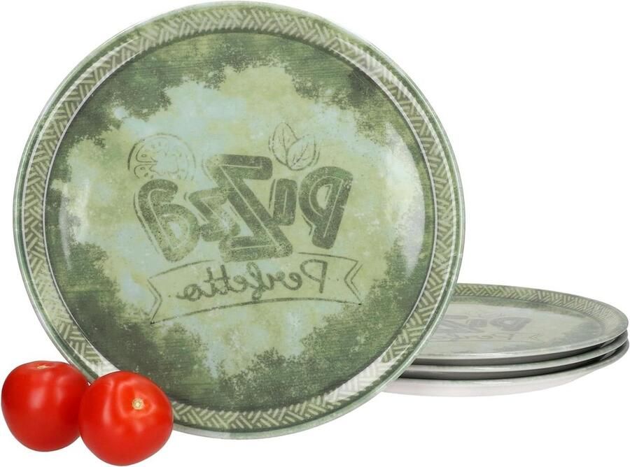 Pizzaborden Set Platte Borden Pizza Eten Rustieke Porselein Ø 315 cm Groen