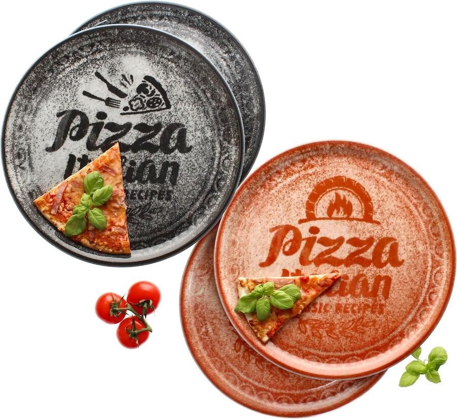 Pizzaborden Set Platte Borden Pizza Serveren XL Formaat Diameter 31 cm Rood Zwart