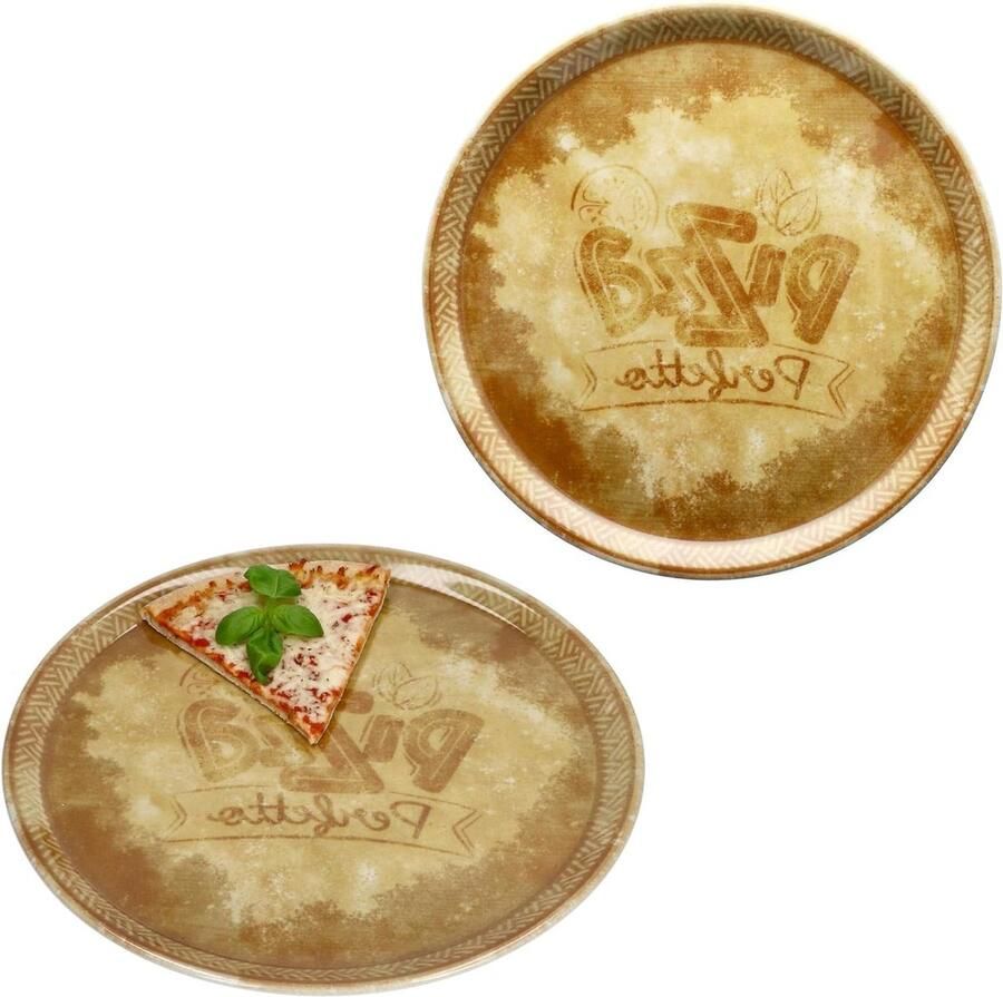 Pizzaborden Set Platte Borden Serveerschalen Italiaans Eten Rustieke Porselein Look Ø 315 cm Geel