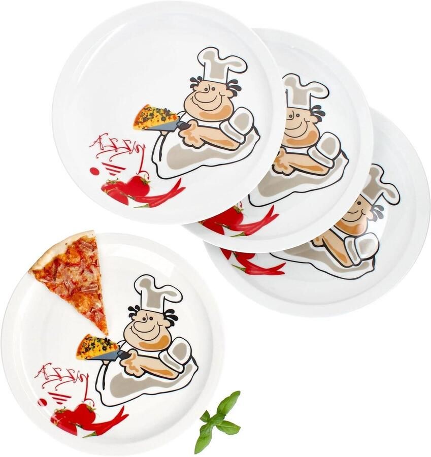 Pizzaborden Set Platte Borden XL Pizza Serveren Comic Pizzabakker Decor 4 stuks 305 cm Wit