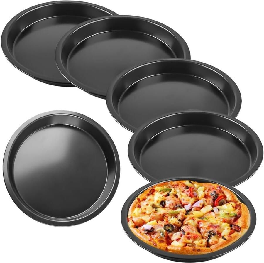 Pizzaborden Set Ronde Bakvorm Pizza Bakken Antiaanbaklaag 6 Stuks 20 Cm Zwart