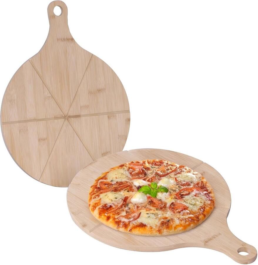 Pizzaborden Set Serveerschalen Bamboe Pizza Snijden Geïntegreerde Snijhulp Ø 33 cm Naturel