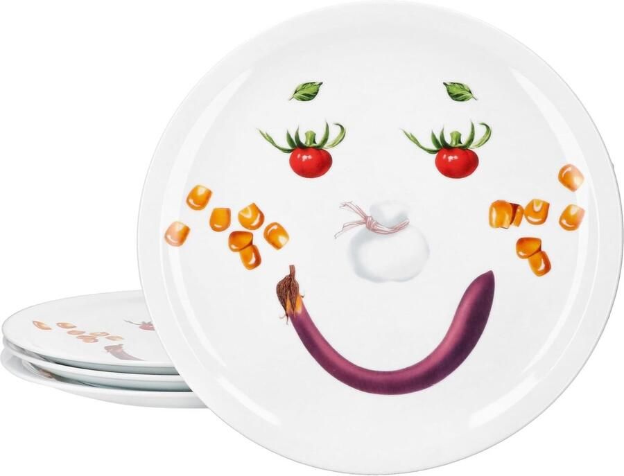 Pizzaborden Set Serveerschalen Porselein Feestelijk Eten Vrolijk Gezichtsmotief Diameter 305 cm Meerkleurig