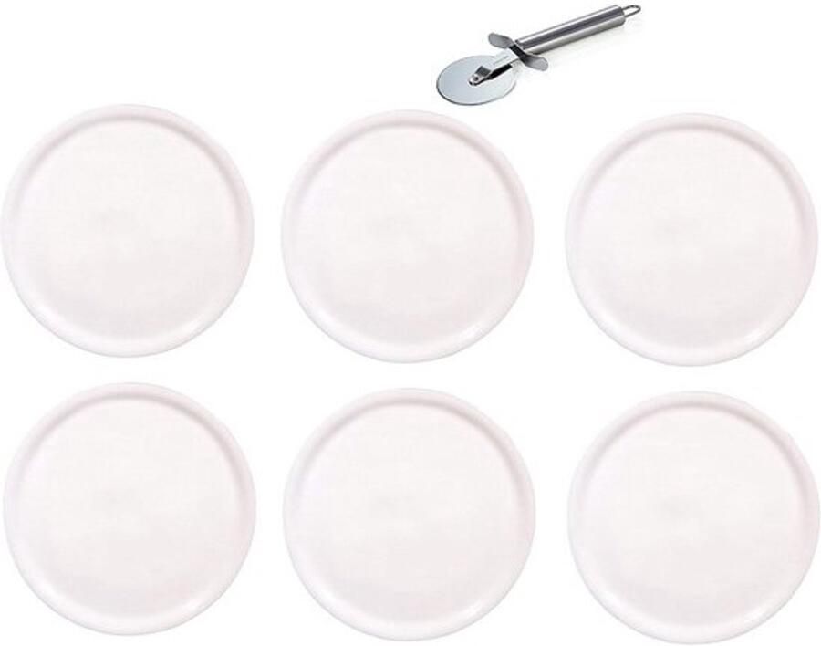 Pizzaborden Set Servies Borden Pizza Serveren Inclusief Snijder 6 Stuks Ø31cm Wit