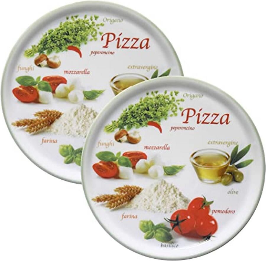 Pizzaborden Set XL Borden Italiaans Diner Decoratieve Motieven Ø 32 cm Groen