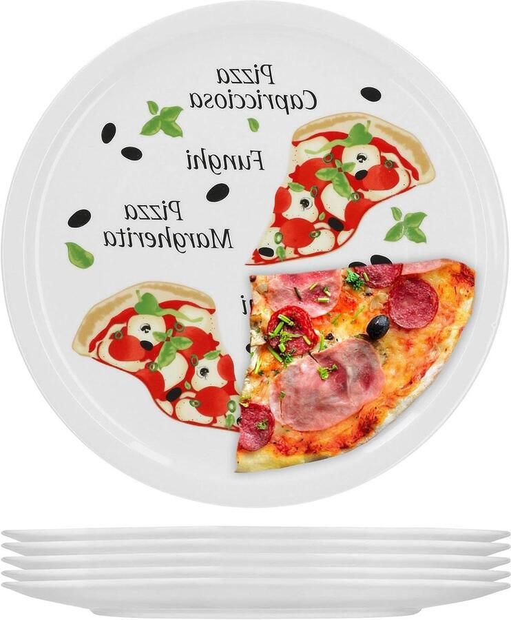Pizzaborden Set XL Borden Porseleinen Borden Italiaans Eten Serveren Extra Brede Rand ø 305 cm Wit