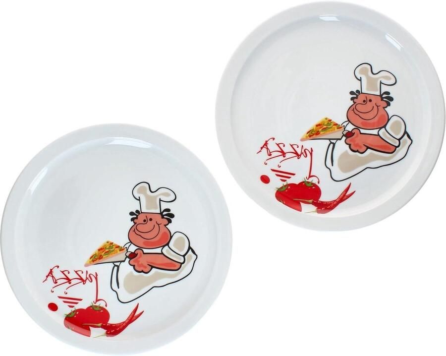 Pizzaborden Set XL Platte Borden Pizza Eten Comic Pizzabakker Decor Diameter 30.5 cm Meerkleurig