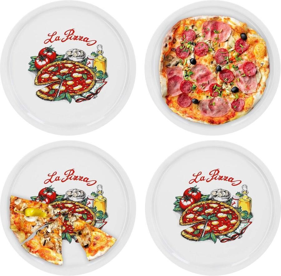Pizzaborden Set XL Serveerborden Italiaans Diner Zware Porseleinkwaliteit Ø 305 cm Wit Grijs