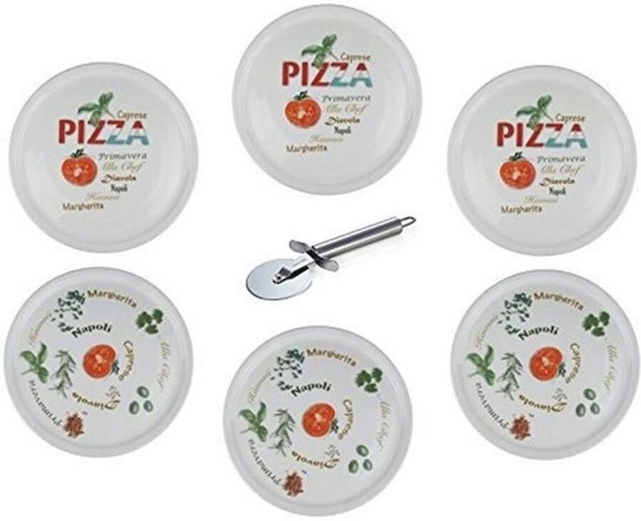 Pizzaborden XXL Set van 6 met Pizzasnijder Ø 30 cm Vaatwasmachinebestendig