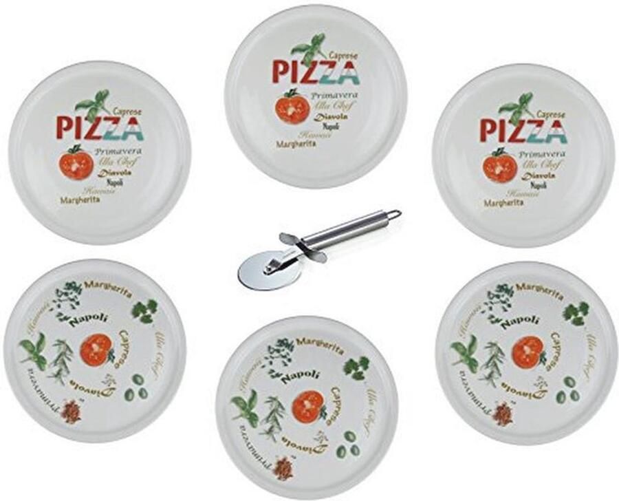 Pizzaborden XXL Set van 6 met Pizzasnijder Ø 30 cm Vaatwasmachinebestendig