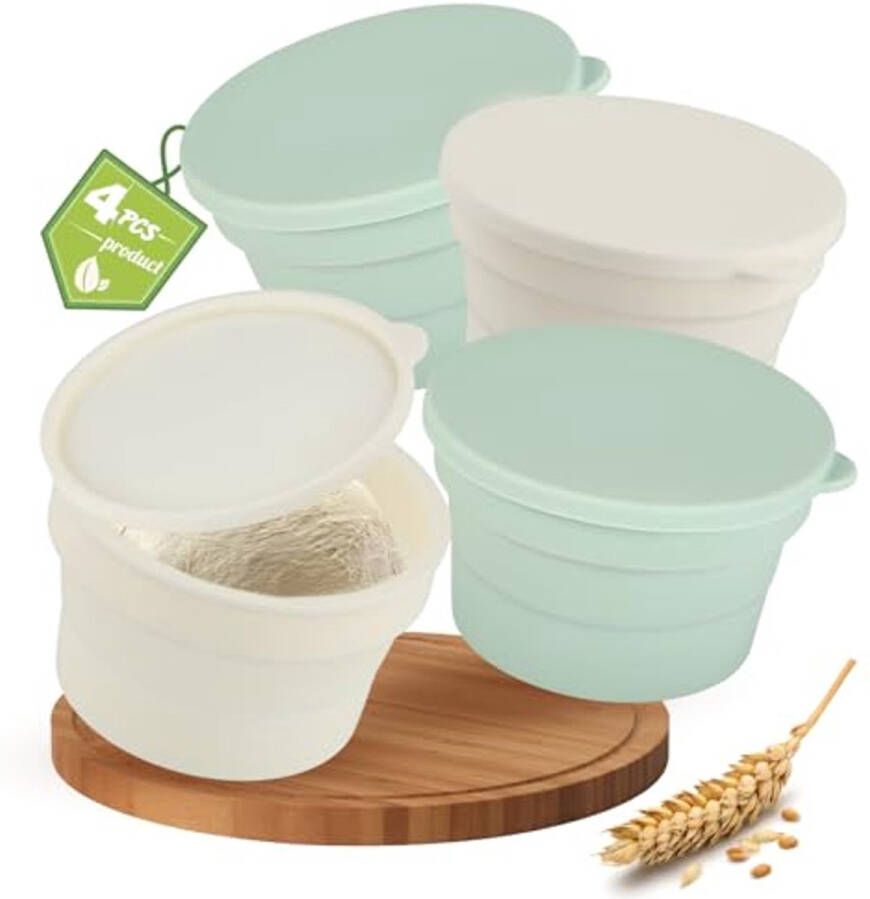 Pizzadeeg Fermentatiecontainer Set van 4 Opvouwbaar Siliconen Pizzakarton 600ml