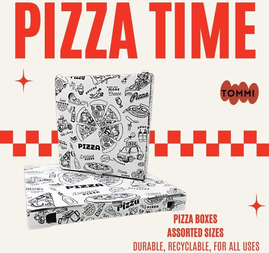 Pizzadozen Karton Verpakking Pizza Afhalen Bezorgen Stevig Materiaal 60x40x5 cm Wit Zwart - Foto 1
