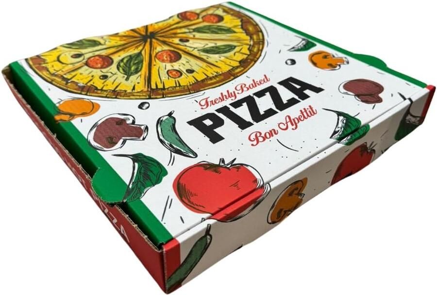 Pizzadozen met deksel Verpakking karton Bezorgservice Stapelbaar opvouwbaar 26x26x4 cm Wit