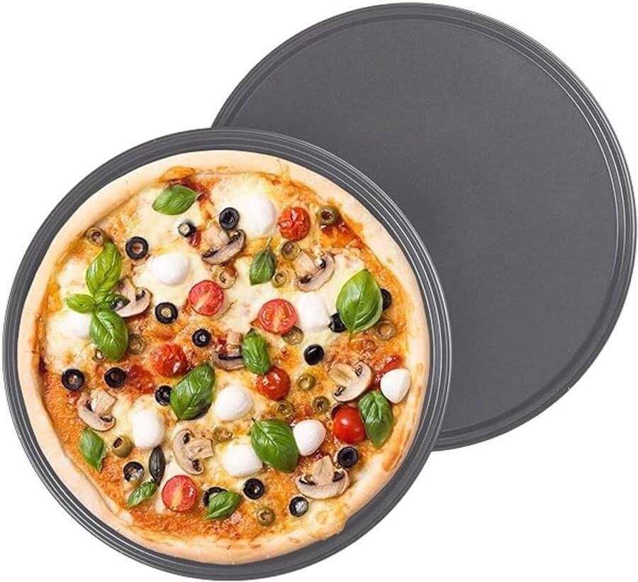 Pizzaform Bakplaat Pizza Bakken Anti-aanbaklaag Set van 2 Zwart