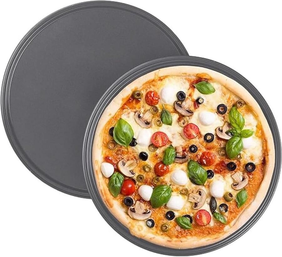 Pizzaform Set Bakplaat Pizzapan Crispy Pizza Bakken Antiaanbaklaag 2 stuks 32 cm Zwart