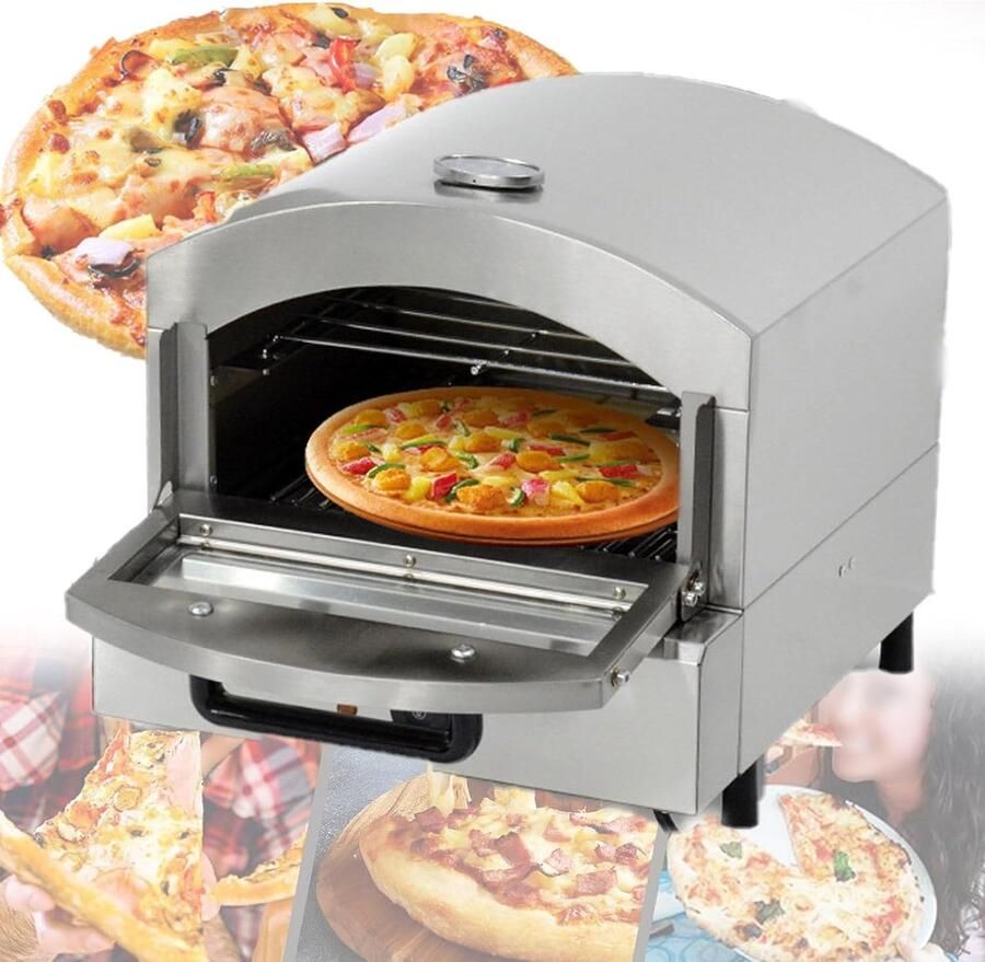 Pizzaoven Aanrecht Mini Oven Lekker Eten Maken Dubbel Laags Grillen 47.5 x 42.5 cm Zilver