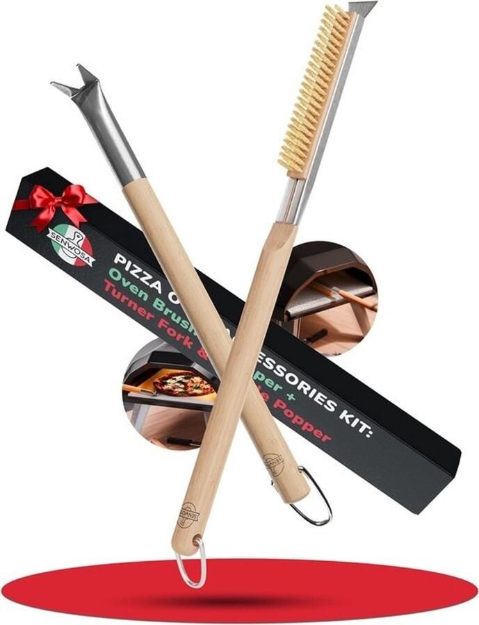 Pizzaoven Accessoires Set Oven Borstel Steen Pizza Bakken Inclusief Schraper Turner Lange Handgrepen Natuurlijk Metaal
