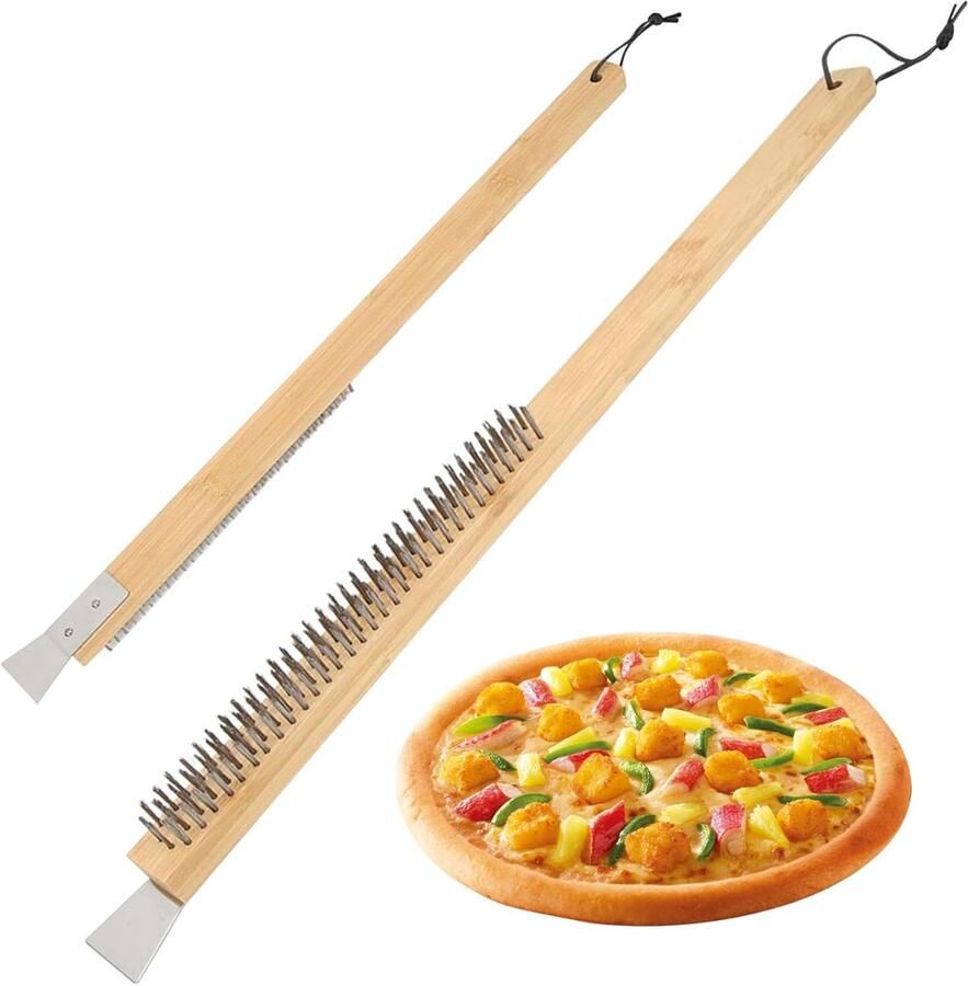 Pizzaoven Borstel Grill Reiniger Oven Schoonmaken Met Schraper 58 cm Lengte Natuurlijk