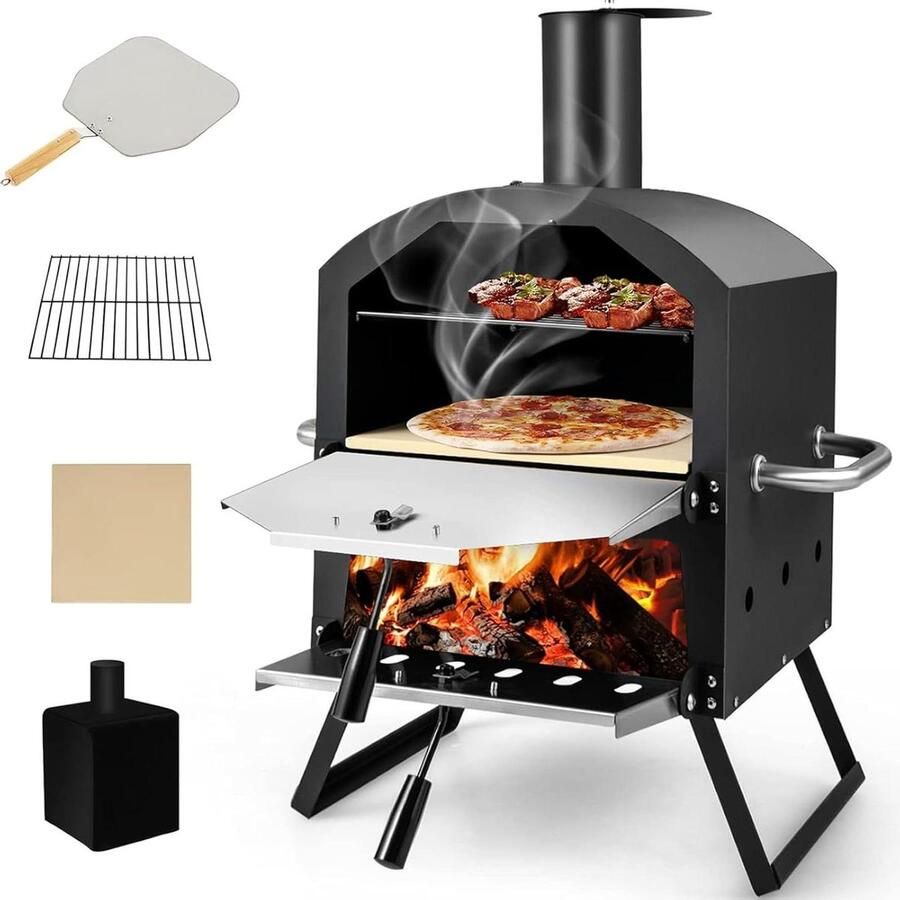 Pizzaoven Buiten Buitenkeuken Oven Lekkere Pizza's Inclusief Steen Grill 2 Pizza's Zwart