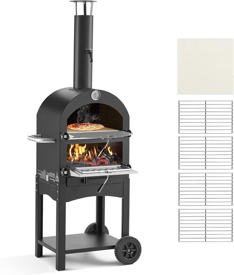 Pizzaoven Buiten Pelletoven Houtgestookt Authentiek Bakken Dubbelllaags Ontwerp 305 cm Zwart