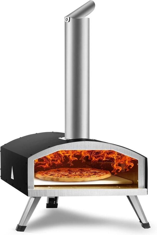 Pizzaoven Buiten Pizzamaker Tuin Lekker Pizza Bakken Houtpellets en Houtskool 30.5 cm Zwart