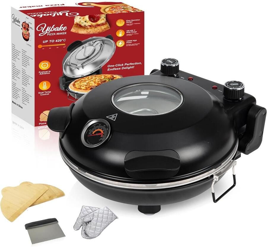 Pizzaoven elektrisch 1200W – 460°C – met pizzasteen en thermostaat – 32 cm – bakt in 4 minuten