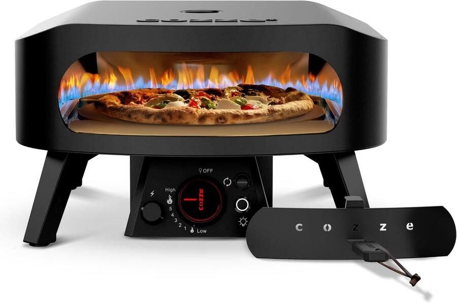 Pizzaoven Gas Buitenoven Authentiek Bakken Automatisch Roterende Steen 50 x 50 x 29.5 cm Zwart
