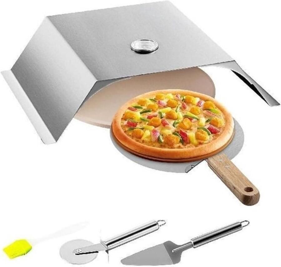 Pizzaoven Kit Buitenoven Authentiek Bakken Roestvrij Staal 33 cm Steen Zilver - Foto 1