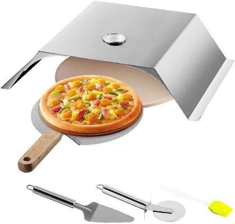Pizzaoven Kit Buitenoven Pizza Bakken Snelle Bereiding 33 cm Steen Zilver