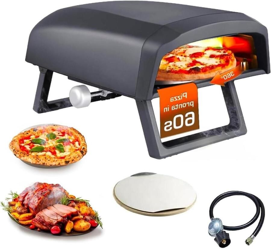Pizzaoven met draaiplaat Buitenoven Pizza Bakken Dubbele brander 4000W 64x44x315 cm Grijs