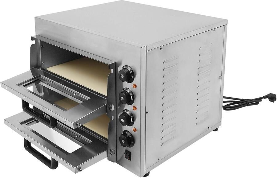 Pizzaoven met Steen Bakoven Keuken Huisgemaakte Pizza Dubbele Etages 47x57x44 cm Zilver