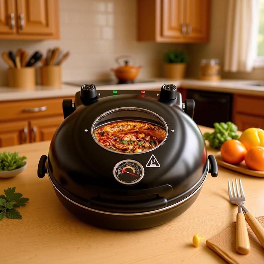 Pizzaoven met Thermostaat Elektrische Oven Snelle Maaltijden Ingebouwd Kijkvenster 36 cm Zwart